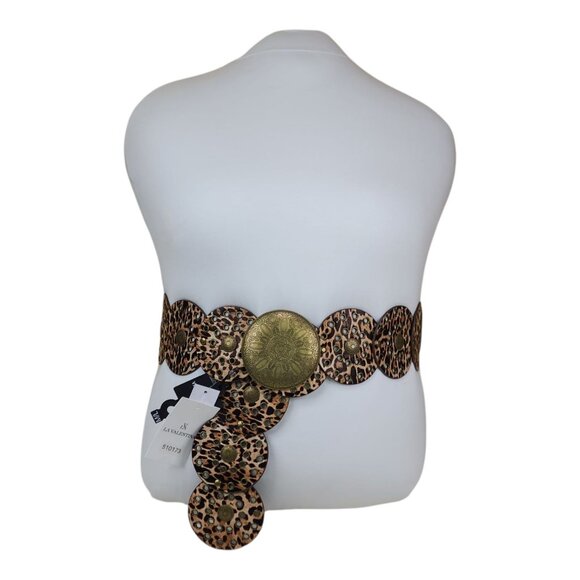 La Valentina Leopard Print Belt Concho With Medallion Accent L/XL 54" Long - Picture 1 of 13